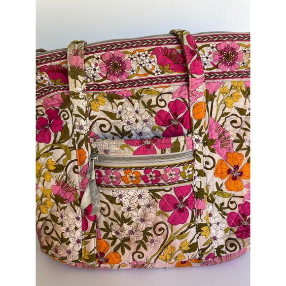 VERA BRADLEY Floral Tote with Coin Purse Wristlet Pink Orange Cottagecore Quilt - Picture 6 of 12